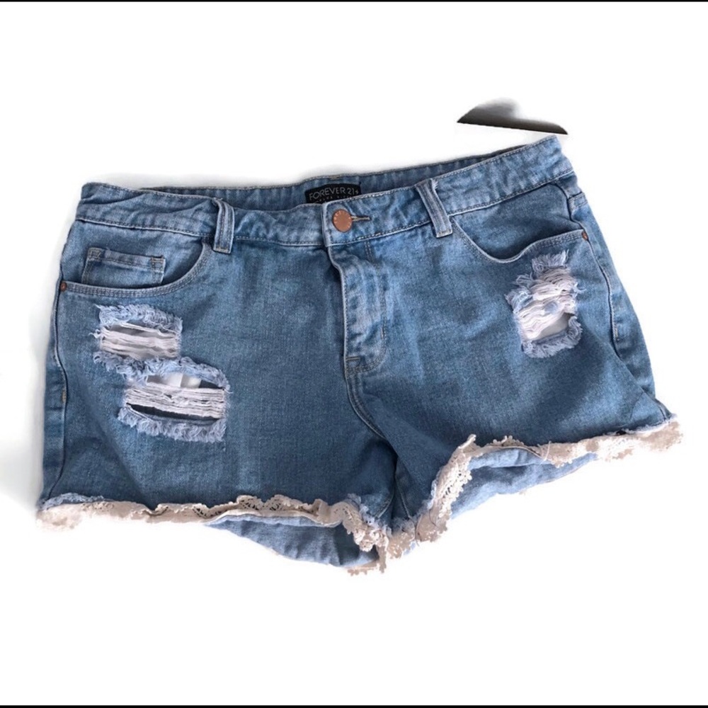 Forever 21 Vintage destroyed lace trim jean shorts - Picture 1 of 5